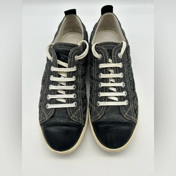 Chanel quilted denim leather lined low top sneakers shoes authentic 38 - Picture 6 of 15